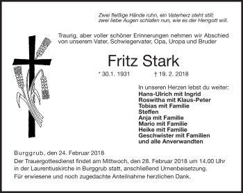 Traueranzeige von Fritz Stark von Neue Presse Coburg