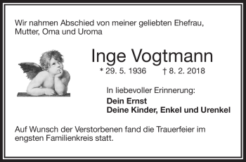 Traueranzeige von Ernst Vogtmann von Frankenpost
