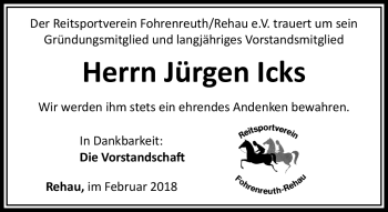 Traueranzeige von Jürgen Icks von Frankenpost