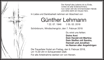 Traueranzeige von Günther Lehmann von Frankenpost