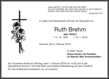 Traueranzeige von Ruth Brehm von Frankenpost