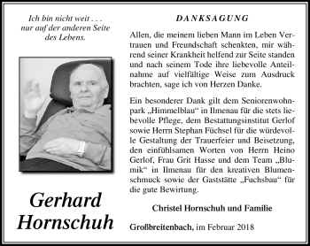 Traueranzeige von Gerhard Hornschuh von Südthüringer Presse