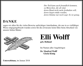 Traueranzeige von Elli Wolff von Südthüringer Presse
