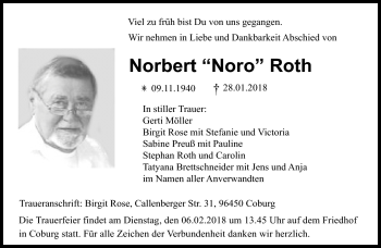 Traueranzeige von Norbert Roth von Neue Presse Coburg