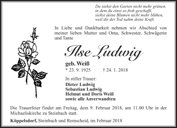 Traueranzeige von Ilse Ludwig von Südthüringer Presse