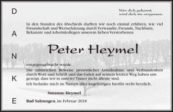 Traueranzeige von Peter Heymel von Südthüringer Presse