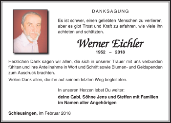 Traueranzeige von Werner Eichler von Südthüringer Presse