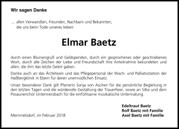 Traueranzeige von Elmar Baetz von Neue Presse Coburg
