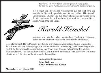 Traueranzeige von Harald Hetschel von Südthüringer Presse