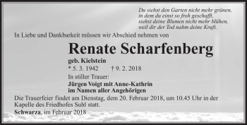 Traueranzeige von Renate Scharfenberg von Südthüringer Presse
