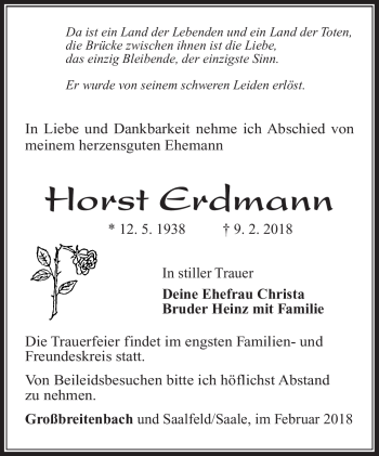 Traueranzeige von Horst Erdmann von Südthüringer Presse