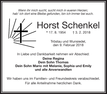 Traueranzeige von Horst Schenkel von Frankenpost