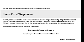 Traueranzeige von Ernst Wagemann von Frankenpost