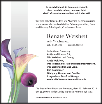 Traueranzeige von Renate Weisheit von Südthüringer Presse