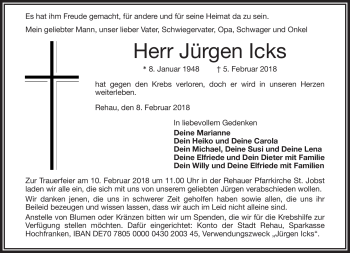 Traueranzeige von Jürgen Icks von Frankenpost