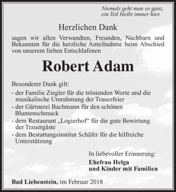 Traueranzeige von Robert Adam von Südthüringer Presse