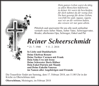 Traueranzeige von Reiner Scheerschmidt von Südthüringer Presse