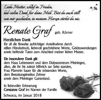 Traueranzeige von Renate Graf von Südthüringer Presse