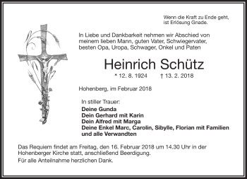 Traueranzeige von Heinrich Schütz von Frankenpost