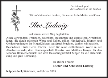 Traueranzeige von Ilse Ludwig von Südthüringer Presse