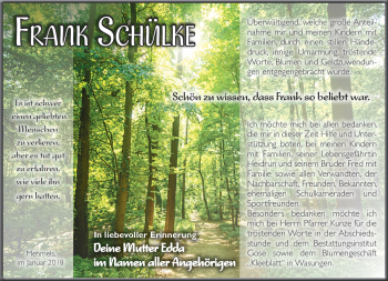 Traueranzeige von Frank Schülke von Südthüringer Presse