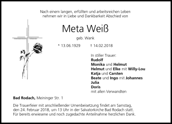 Traueranzeige von Meta Weiß von Neue Presse Coburg