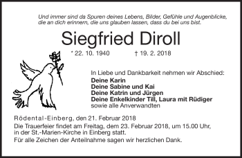 Traueranzeige von Siegfried Diroll von Neue Presse Coburg