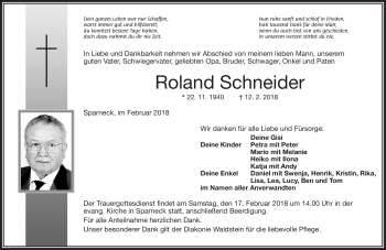 Traueranzeige von Roland Schneider von Frankenpost