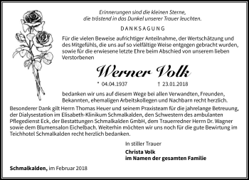 Traueranzeige von Werner Volk von Südthüringer Presse