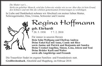 Traueranzeige von Regina Hoffmann von Südthüringer Presse