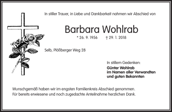 Traueranzeige von Barbara Wohlrab von Frankenpost