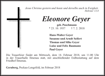 Traueranzeige von Eleonore Geyer von Südthüringer Presse