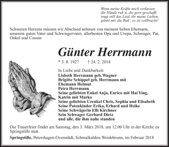 Traueranzeige von Günter Herrmann von Südthüringer Presse