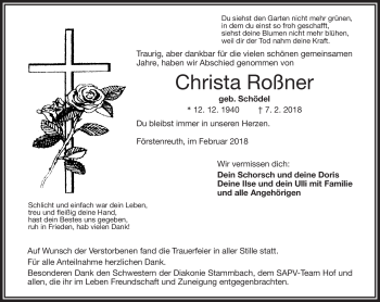 Traueranzeige von Christa Roßner von Frankenpost