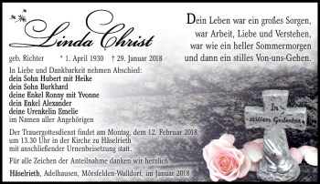 Traueranzeige von Linda Christ von Südthüringer Presse