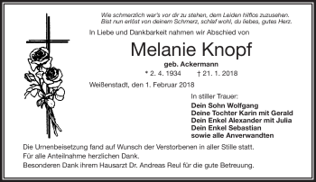 Traueranzeige von Melanie Knopf von Frankenpost