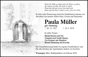Traueranzeige von Paula Müller von Südthüringer Presse