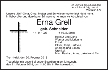 Traueranzeige von Erna Grell von Neue Presse Coburg