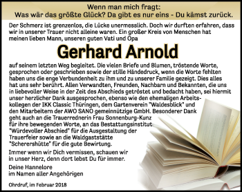 Traueranzeige von Gerhard Arnold von Südthüringer Presse