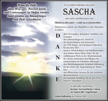 Traueranzeige von Sascha Usbeck von Südthüringer Presse