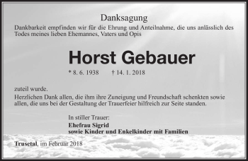 Traueranzeige von Horst Gebauer von Südthüringer Presse