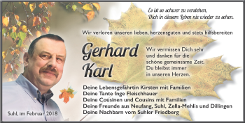Traueranzeige von Gerald Karl von Südthüringer Presse