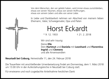 Traueranzeige von Horst Eckardt von Neue Presse Coburg