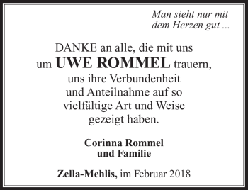 Traueranzeige von Uwe Rommel von Südthüringer Presse