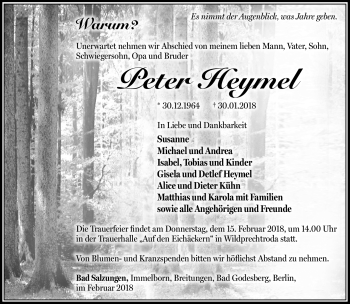 Traueranzeige von Peter Heymel von Südthüringer Presse