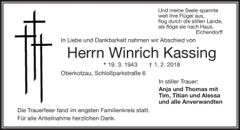 Traueranzeige von Winrich Kassing von Frankenpost