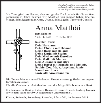Traueranzeige von Anna Matthäi von Südthüringer Presse