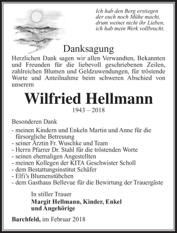 Traueranzeige von Wilfried Hellmann von Südthüringer Presse