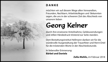 Traueranzeige von Georg Keiner von Südthüringer Presse
