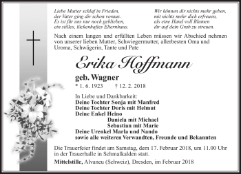 Traueranzeige von Erika Hoffmann von Südthüringer Presse